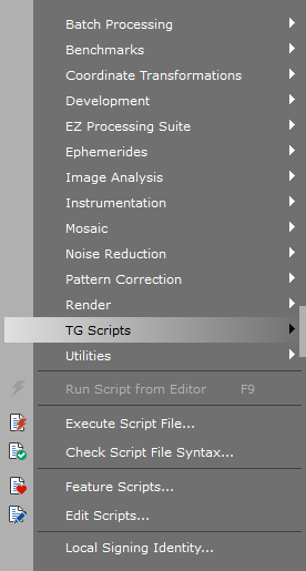 Pixinsight SCRIPT menu with TG Scripts subfolder